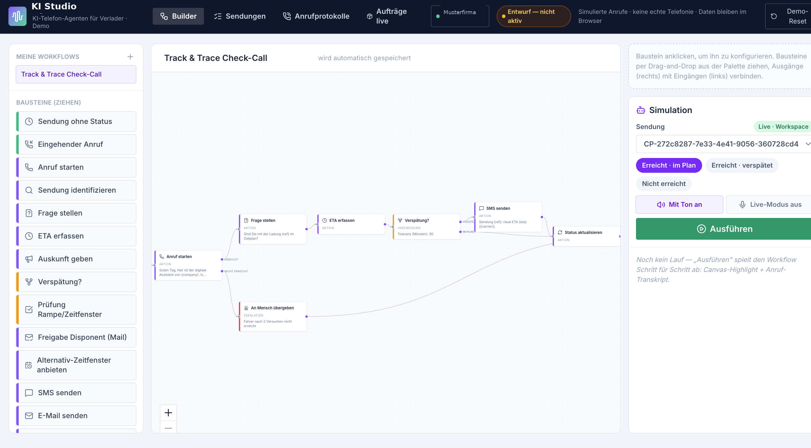 Heylog KI Studio mit anonymisierter Musterfirma