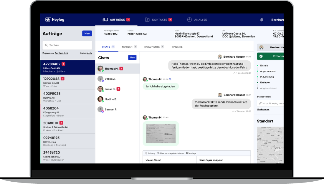 Heylog Yard OS auf dem Laptop: Hofstatus und Ankünfte