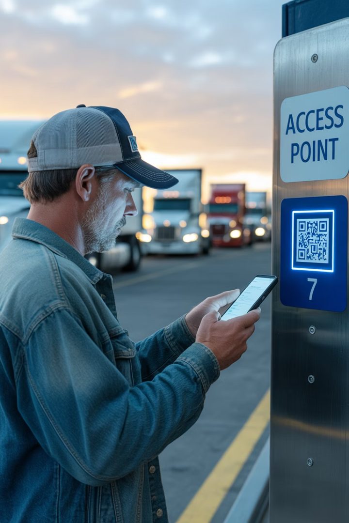 Fahrer meldet sich per QR-Code am Werkstor an