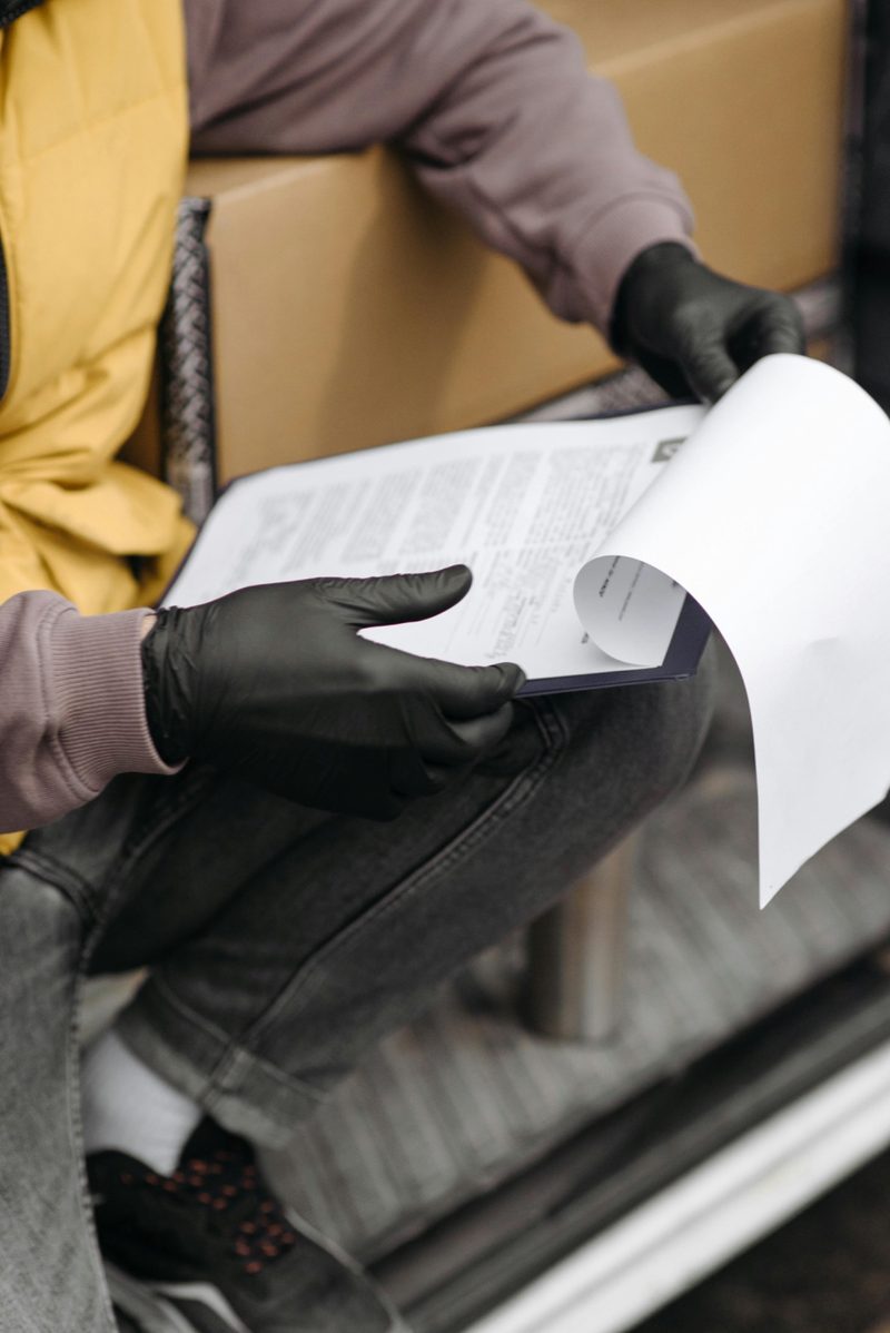 Fahrer reicht Frachtpapiere aus dem Führerhaus